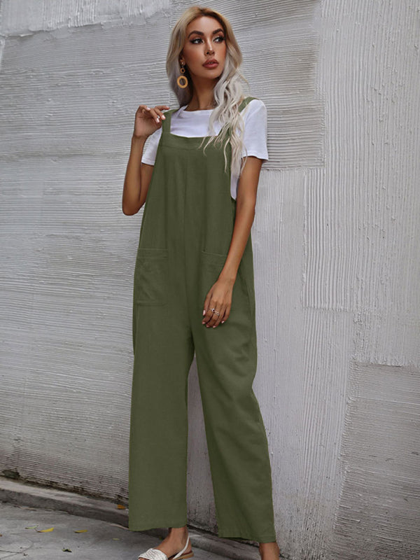 Jumpsuit- Solid Loose Bib Overalls - Flowy Harem Pantsuits- - Pekosa Women Clothing