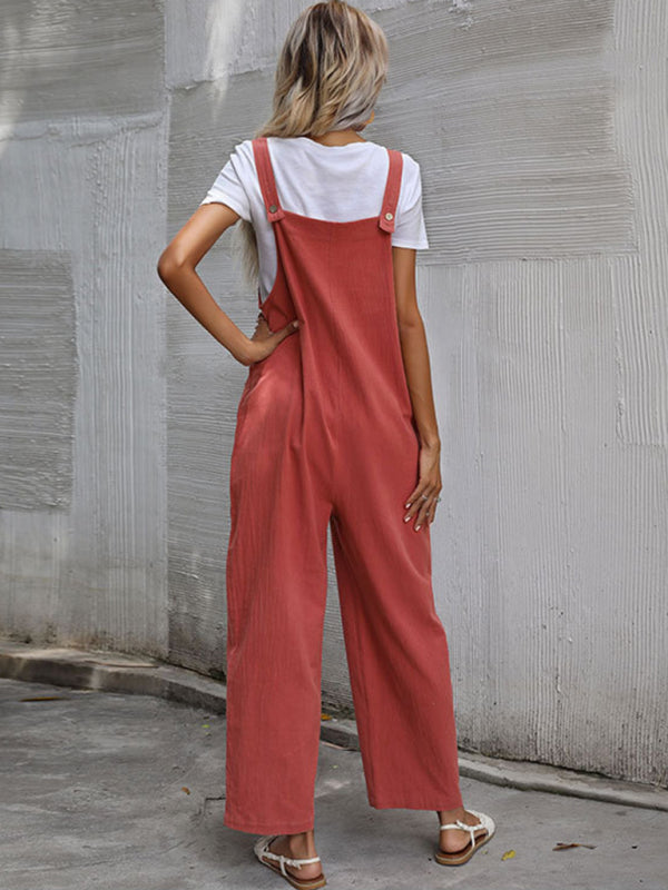 Jumpsuit- Solid Loose Bib Overalls - Flowy Harem Pantsuits- - Pekosa Women Clothing