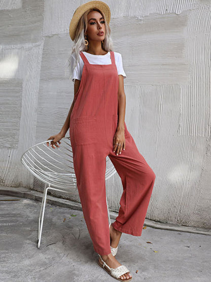 Jumpsuit- Solid Loose Bib Overalls - Flowy Harem Pantsuits- - Pekosa Women Clothing