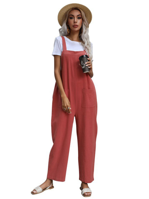 Jumpsuit- Solid Loose Bib Overalls - Flowy Harem Pantsuits- - Pekosa Women Clothing