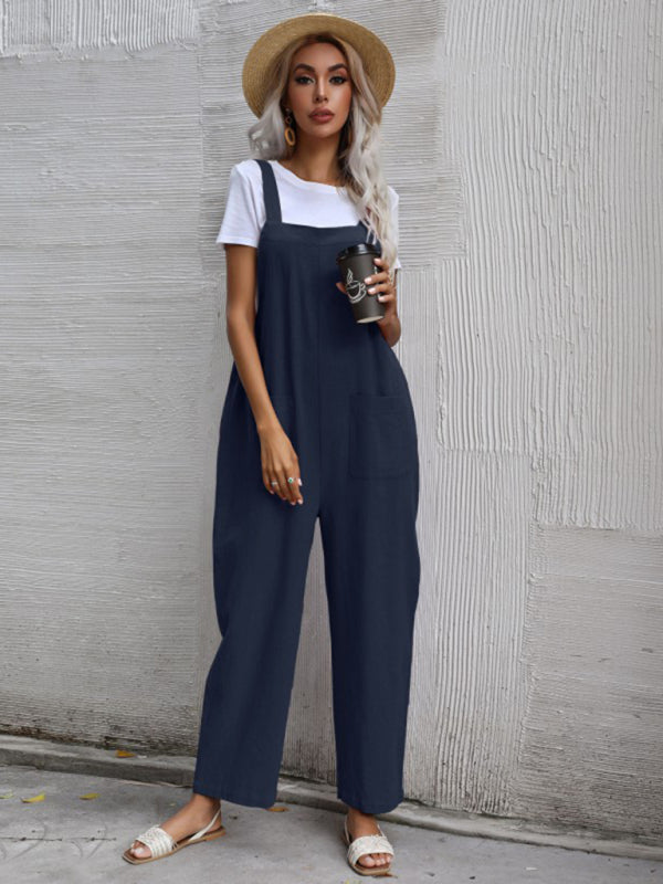 Jumpsuit- Solid Loose Bib Overalls - Flowy Harem Pantsuits- - Pekosa Women Clothing