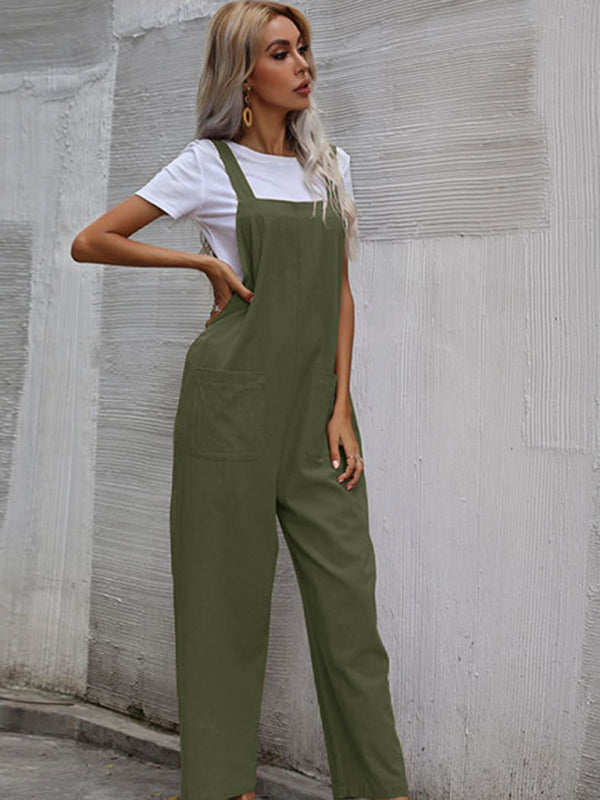 Jumpsuit- Solid Loose Bib Overalls - Flowy Harem Pantsuits- - Pekosa Women Clothing