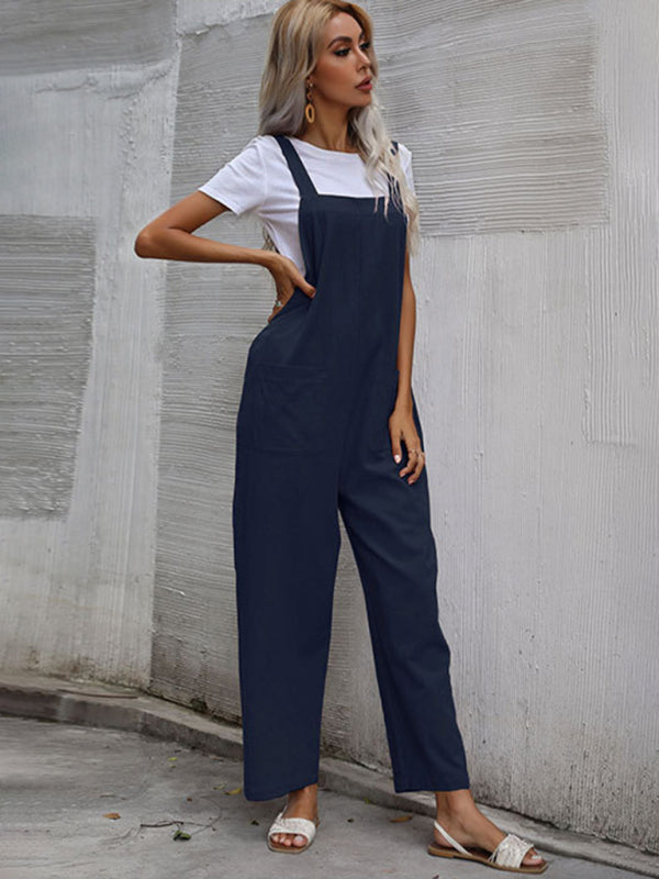 Jumpsuit- Solid Loose Bib Overalls - Flowy Harem Pantsuits- - Pekosa Women Clothing