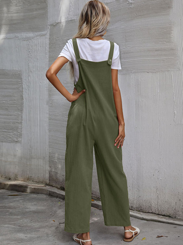 Jumpsuit- Solid Loose Bib Overalls - Flowy Harem Pantsuits- - Pekosa Women Clothing