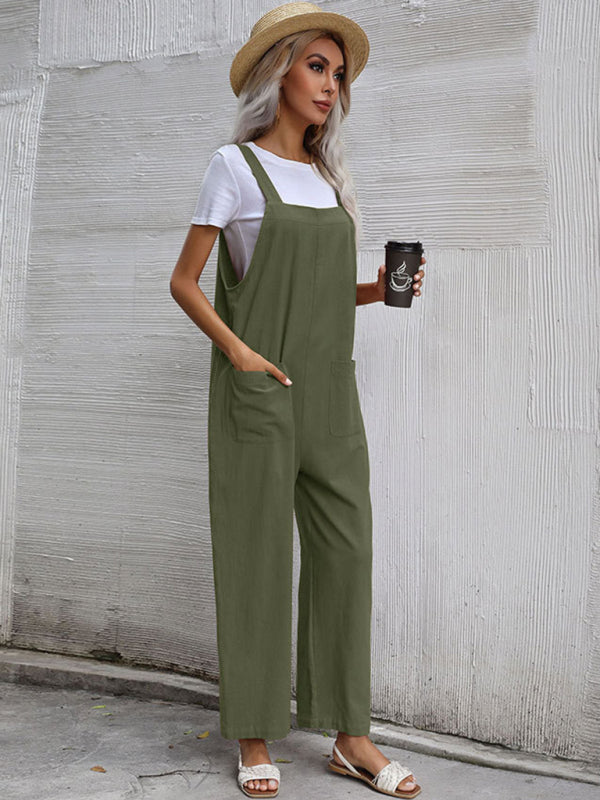 Jumpsuit- Solid Loose Bib Overalls - Flowy Harem Pantsuits- - Pekosa Women Clothing