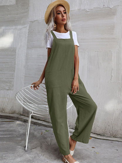 Jumpsuit- Solid Loose Bib Overalls - Flowy Harem Pantsuits- - Pekosa Women Clothing