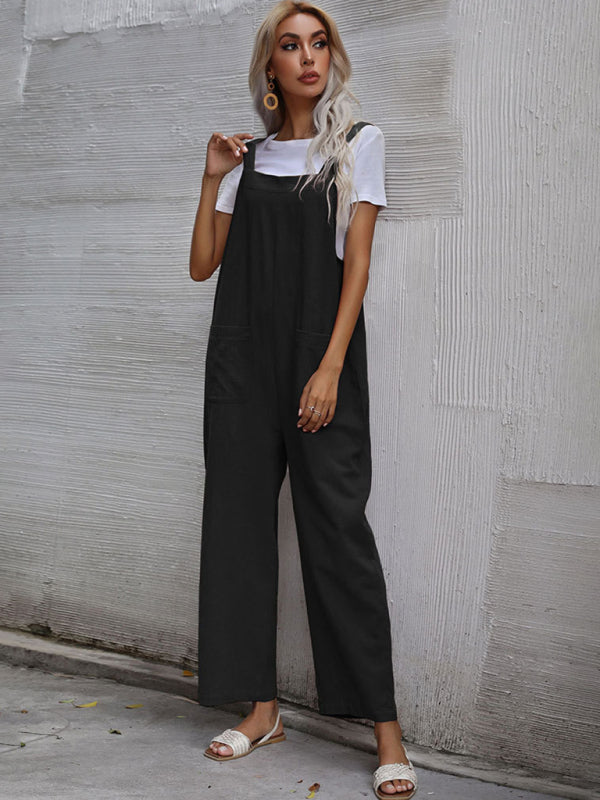 Jumpsuit- Solid Loose Bib Overalls - Flowy Harem Pantsuits- - Pekosa Women Clothing