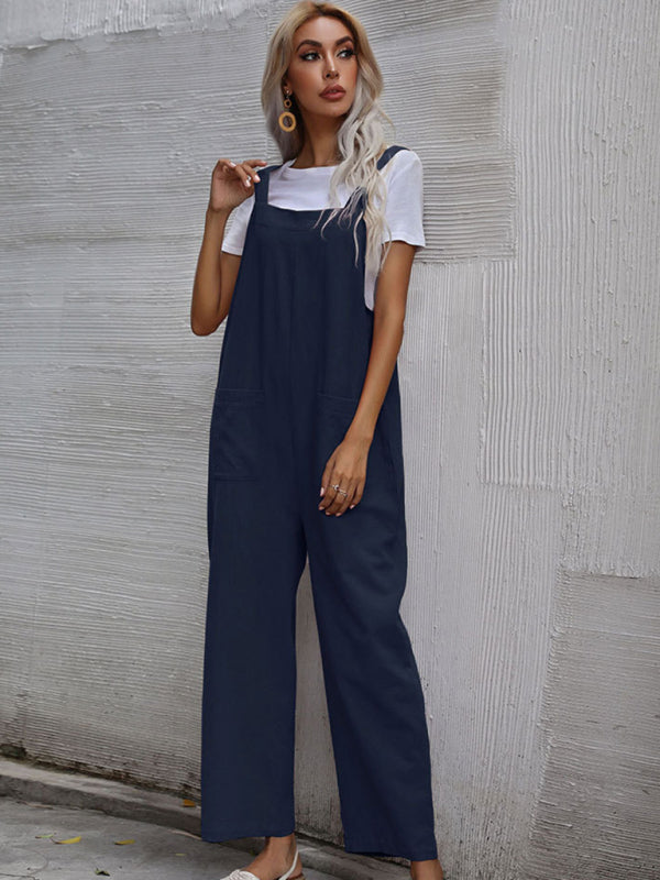 Jumpsuit- Solid Loose Bib Overalls - Flowy Harem Pantsuits- - Pekosa Women Clothing