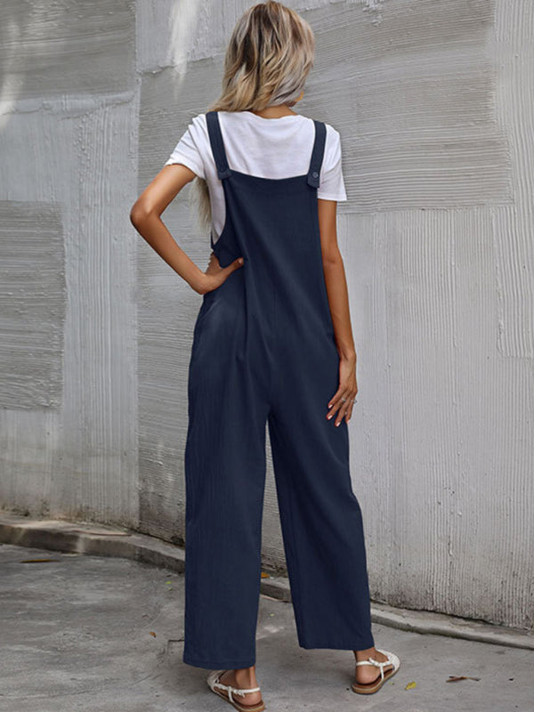 Jumpsuit- Solid Loose Bib Overalls - Flowy Harem Pantsuits- - Pekosa Women Clothing