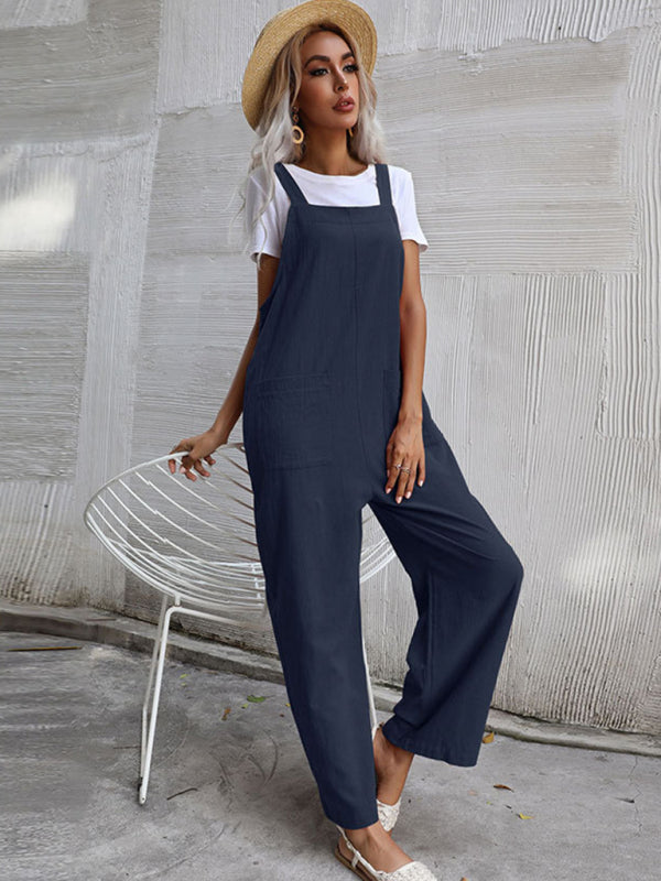 Jumpsuit- Solid Loose Bib Overalls - Flowy Harem Pantsuits- - Pekosa Women Clothing