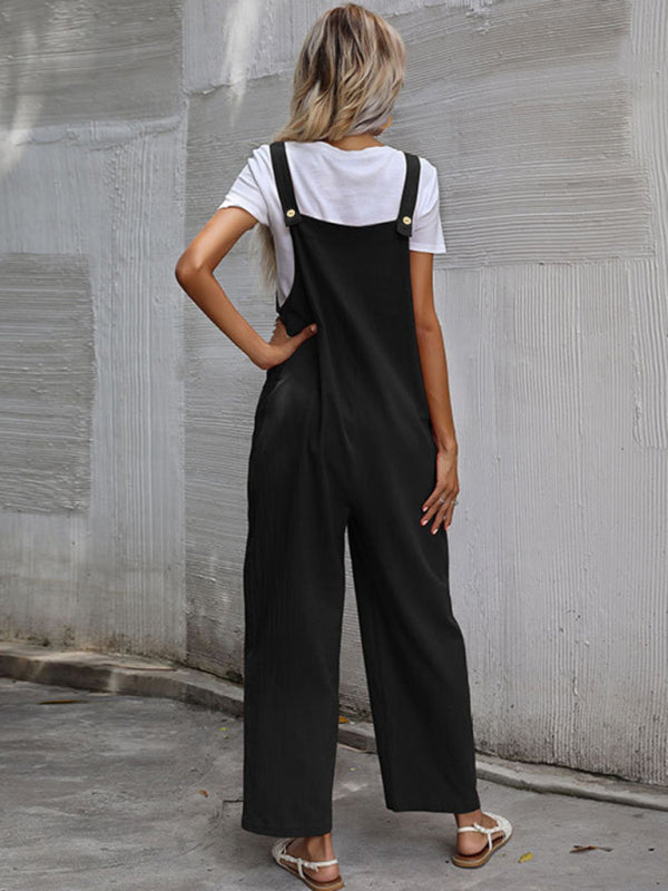 Jumpsuit- Solid Loose Bib Overalls - Flowy Harem Pantsuits- - Pekosa Women Clothing