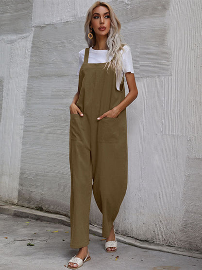 Jumpsuit- Solid Loose Bib Overalls - Flowy Harem Pantsuits- - Pekosa Women Clothing