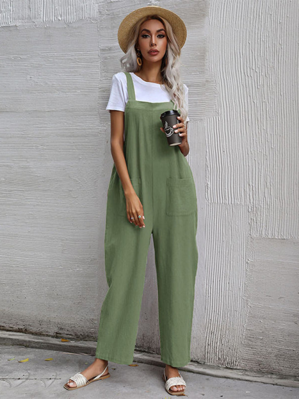 Jumpsuit- Solid Loose Bib Overalls - Flowy Harem Pantsuits- - Pekosa Women Clothing