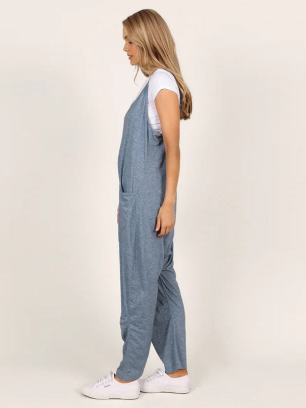 Jumpsuit- Solid Oversized Jumpsuit | Overalls with Pockets- - Pekosa Women Clothing