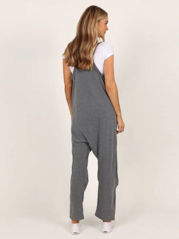 Jumpsuit- Solid Oversized Jumpsuit | Overalls with Pockets- - Pekosa Women Clothing