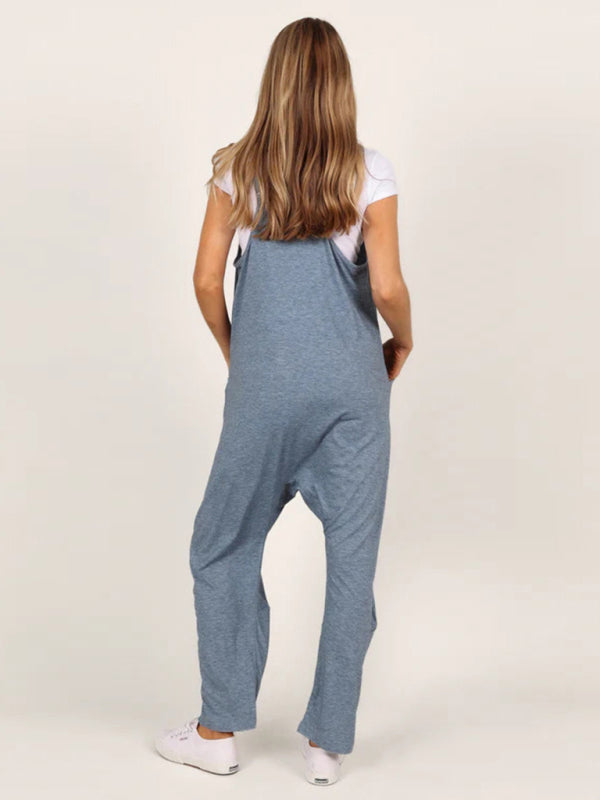 Jumpsuit- Solid Oversized Jumpsuit | Overalls with Pockets- - Pekosa Women Clothing