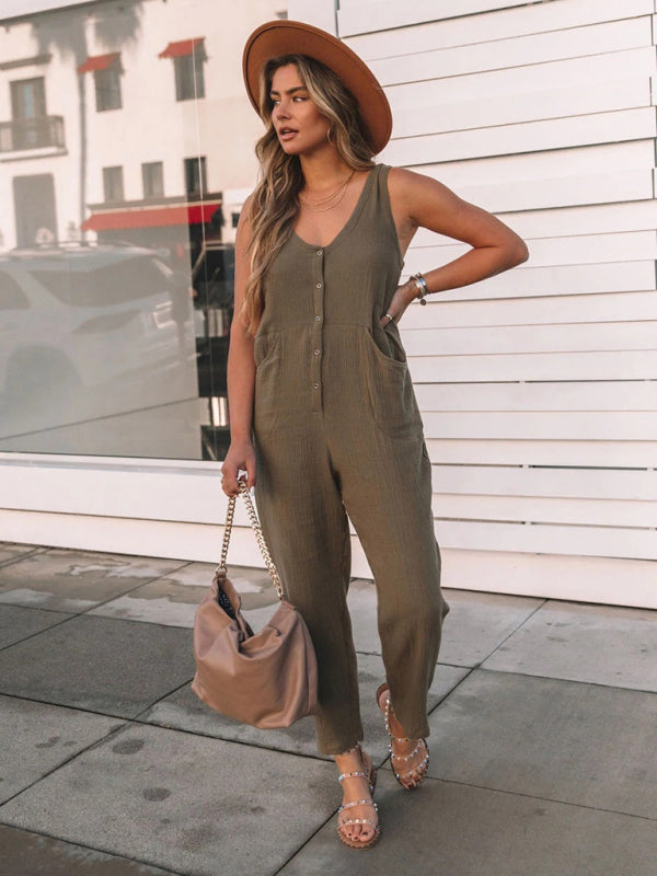 Jumpsuit- Step Up Your Style Game with this Retro Tank Jumpsuit!- - Pekosa Women Clothing