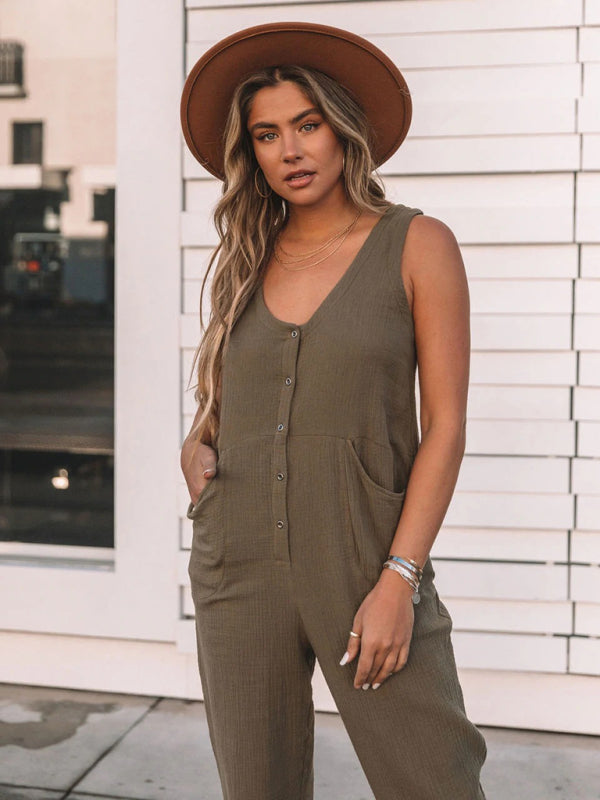 Jumpsuit- Step Up Your Style Game with this Retro Tank Jumpsuit!- - Pekosa Women Clothing