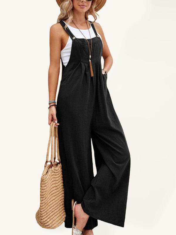 Jumpsuit- Women's Jumpsuit Bib Pants Overalls - Pantsuits- Black- Pekosa Women Clothing