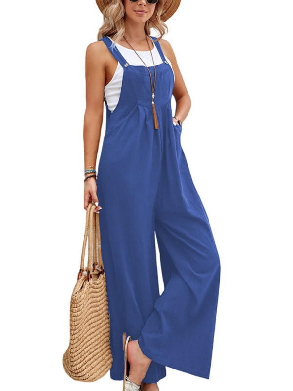 Jumpsuit- Women's Jumpsuit Bib Pants Overalls - Pantsuits- Purplish blue navy- Pekosa Women Clothing