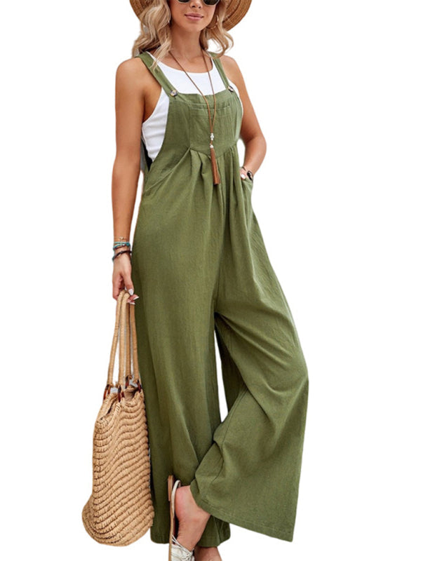 Jumpsuit- Women's Jumpsuit Bib Pants Overalls - Pantsuits- Olive green- Pekosa Women Clothing