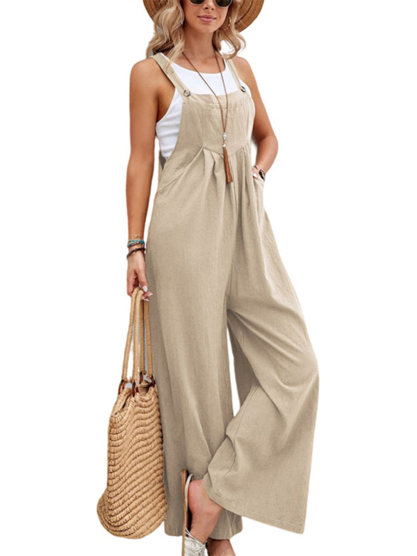 Jumpsuit- Women's Jumpsuit Bib Pants Overalls - Pantsuits- Khaki- Pekosa Women Clothing