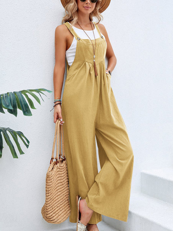 Jumpsuit- Women's Jumpsuit Bib Pants Overalls - Pantsuits- Yellow- Pekosa Women Clothing