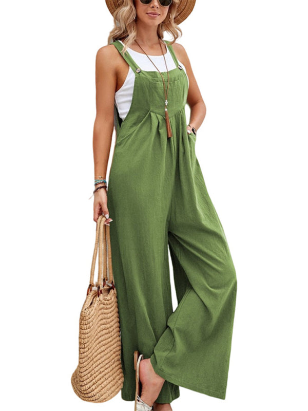 Jumpsuit- Women's Jumpsuit Bib Pants Overalls - Pantsuits- Green- Pekosa Women Clothing