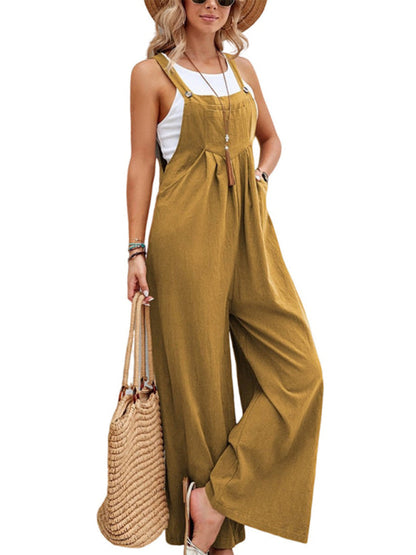 Jumpsuit- Women's Jumpsuit Bib Pants Overalls - Pantsuits- Earth yellow- Pekosa Women Clothing