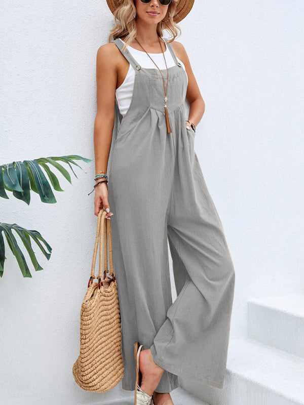 Jumpsuit- Women's Jumpsuit Bib Pants Overalls - Pantsuits- Misty grey- Pekosa Women Clothing