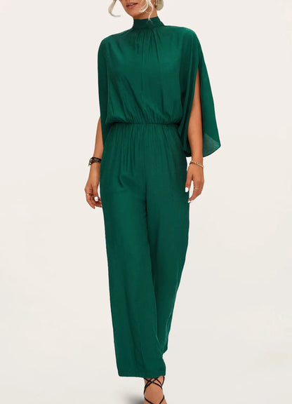 Jumpsuits- All-in-One Outfit: Stand Collar Open Back Jumper - Jumpsuit- - Pekosa Women Clothing