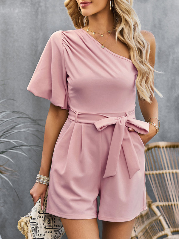 Jumpsuits- Chic and Comfortable One-Shoulder Jumpsuit - Your Perfect Companion for Every Occasion- Pink- Pekosa Women Clothing