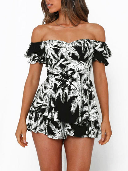 Jumpsuits- Knot Back Romper - Perfect for Any Occasion - Printed Jumpsuit- Black- Pekosa Women Clothing