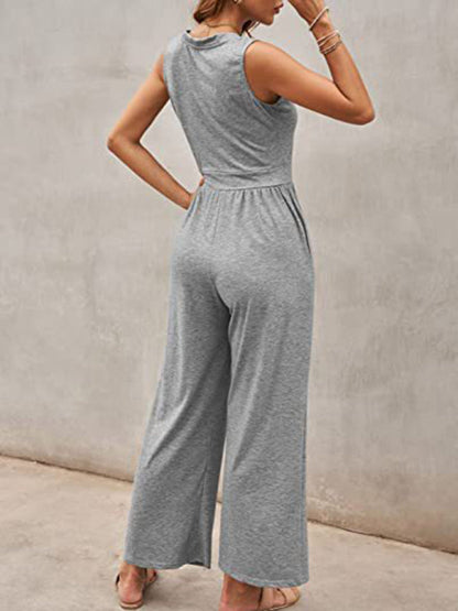 Jumpsuits- Loose Fit Playsuit - Solid Sleeveless Jumpsuit- - Pekosa Women Clothing