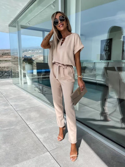 Jumpsuits- Solid Jumpsuit with Pencil Pants - Women’s Pantsuits- - Pekosa Women Clothing