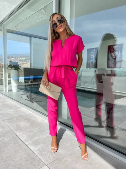 Jumpsuits- Solid Jumpsuit with Pencil Pants - Women’s Pantsuits- - Pekosa Women Clothing