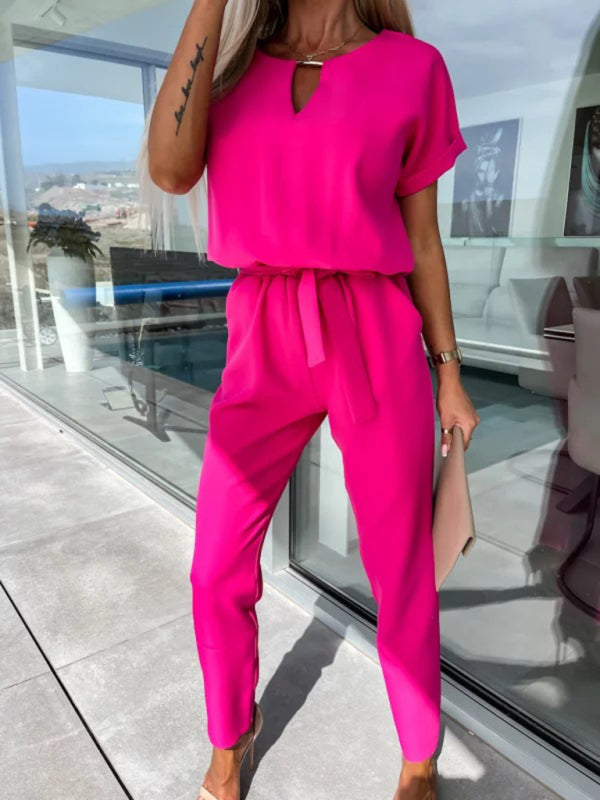 Jumpsuits- Solid Jumpsuit with Pencil Pants - Women’s Pantsuits- Rose- Pekosa Women Clothing