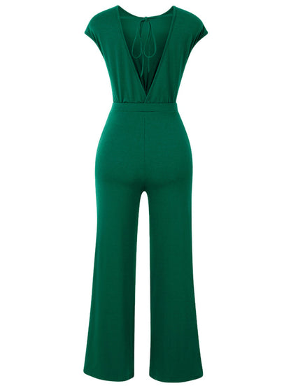 Solid Knot Cutout Jumpsuit - Women's Straight-Leg Full-Length Playsuit