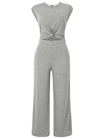 Solid Knot Cutout Jumpsuit - Women's Straight-Leg Full-Length Playsuit