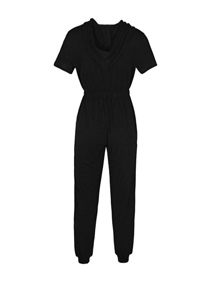 Jumpsuits- Splid Short-Sleeve Zip-Up Jumpsuit - Smocked Waist Pantsuit- - Pekosa Women Clothing