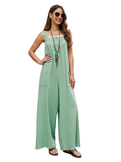 Jumpsuits- Wide-Leg Overalls - Cotton Jumpsuits - Lounge Pantsuits- - Pekosa Women Clothing