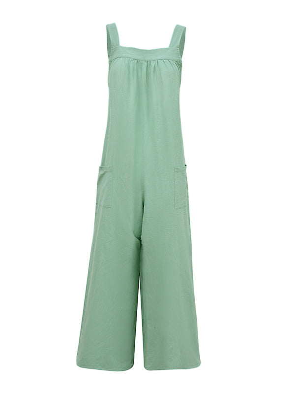 Jumpsuits- Wide-Leg Overalls - Cotton Jumpsuits - Lounge Pantsuits- - Pekosa Women Clothing