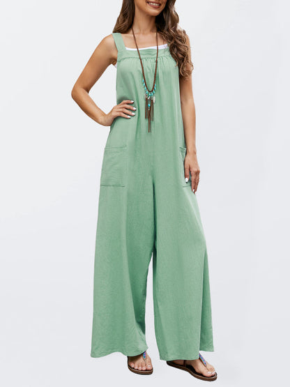 Jumpsuits- Wide-Leg Overalls - Cotton Jumpsuits - Lounge Pantsuits- - Pekosa Women Clothing