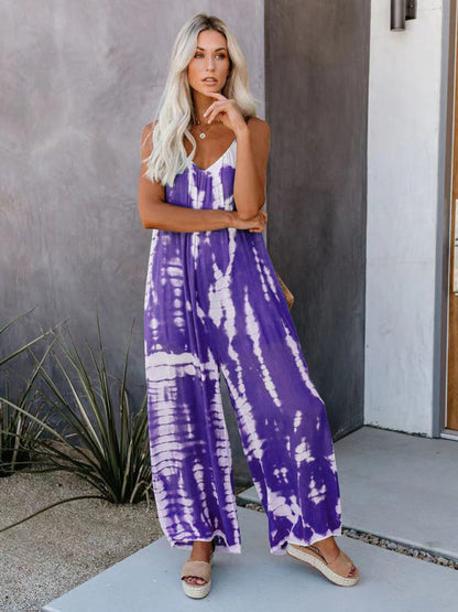 Jumpsuits- Women's Comfy Baggy Jumpsuit with Pockets - Versatile Loose Overalls- Purple- Pekosa Women Clothing