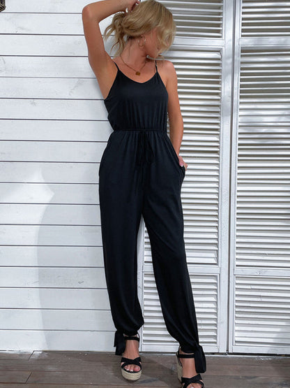 Jumpsuits- Women's Jumpsuit - Ankle Bowknot & Adjustable Waist Overalls- - Pekosa Women Clothing