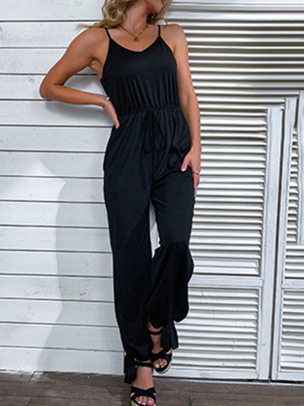 Jumpsuits- Women's Jumpsuit - Ankle Bowknot & Adjustable Waist Overalls- - Pekosa Women Clothing