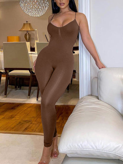 Jumpsuits- Women's Tight-Fitting Unitard Jumpsuit for Active Living- - Pekosa Women Fashion