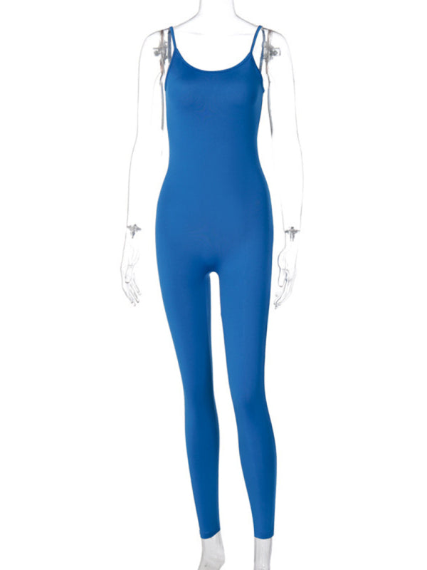 Jumpsuits- Women's Tight-Fitting Unitard Jumpsuit for Active Living- Blue- Pekosa Women Fashion