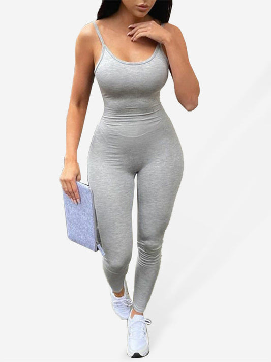 Jumpsuits- Women's Tight-Fitting Unitard Jumpsuit for Active Living- Grey- Pekosa Women Fashion