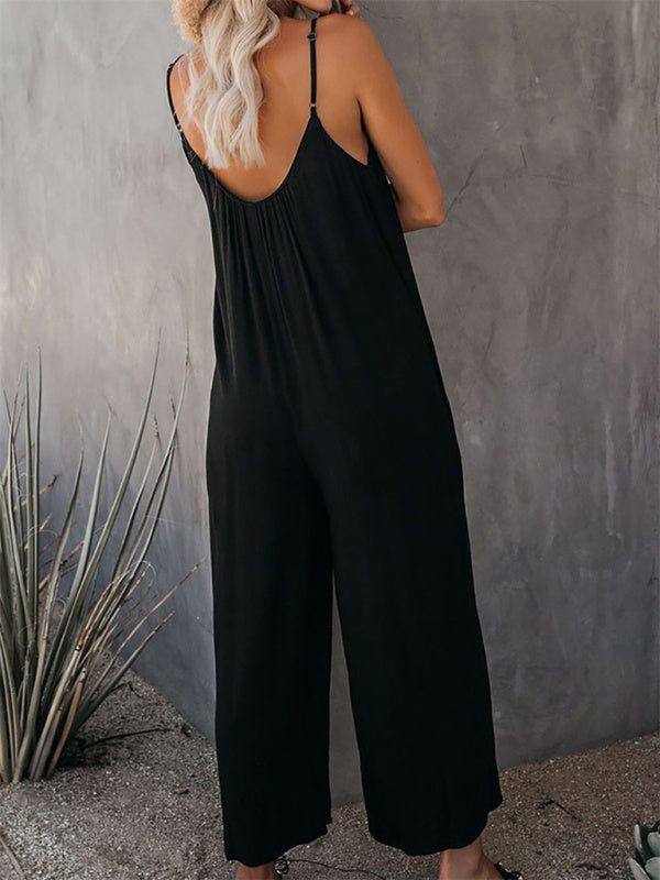 Jumpsutis- Loose Full-Length Cami Playsuit - Solid Oversized Jumpsuit- - Pekosa Women Clothing